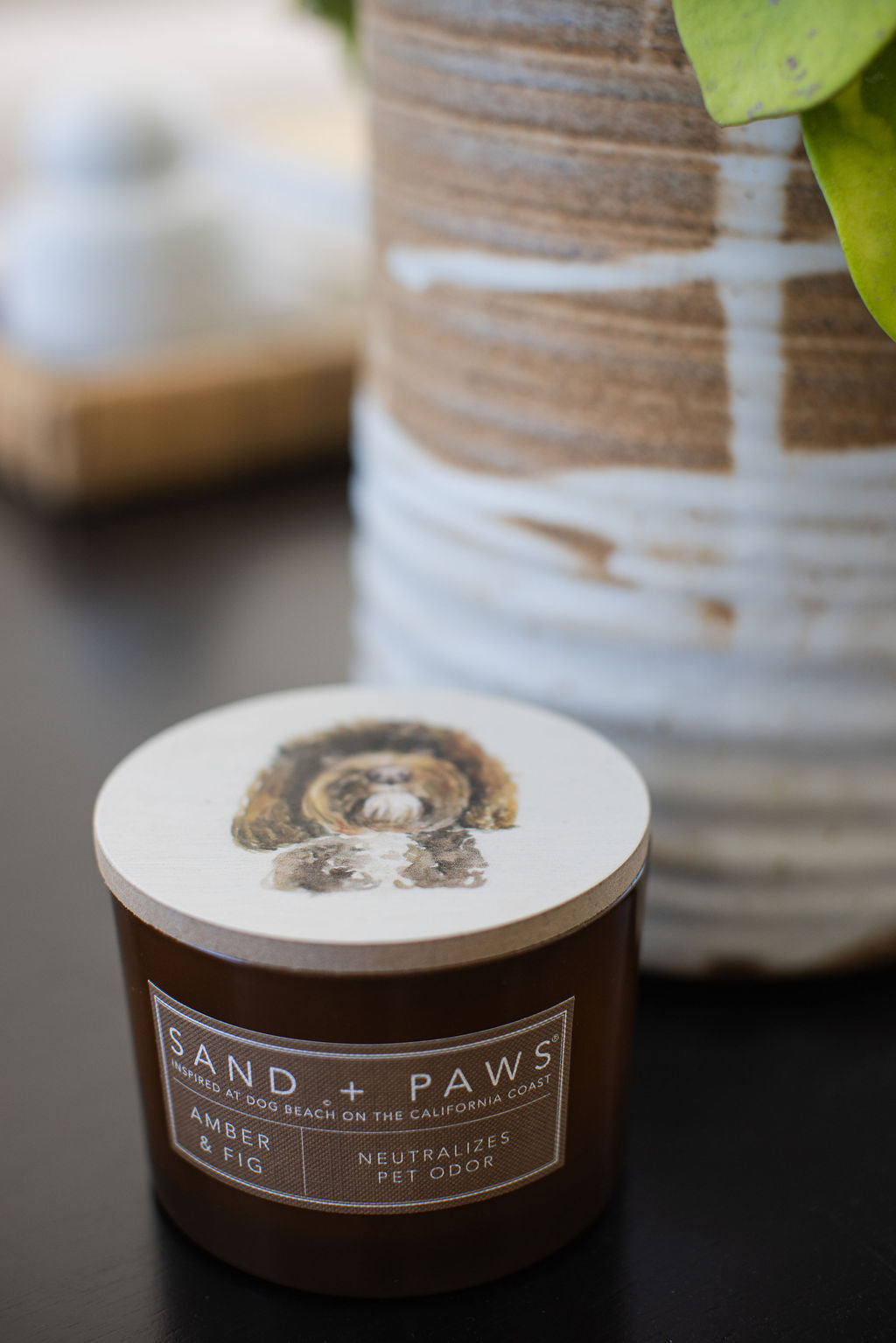 Sand + Paws Amber & Fig 12 oz Cozy scented candle